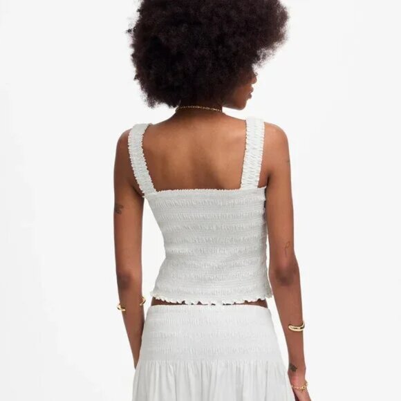 Madewell Cotton Poplin Smocked Cropped Slim Fit Tank White Size M NWT - Picture 3 of 8